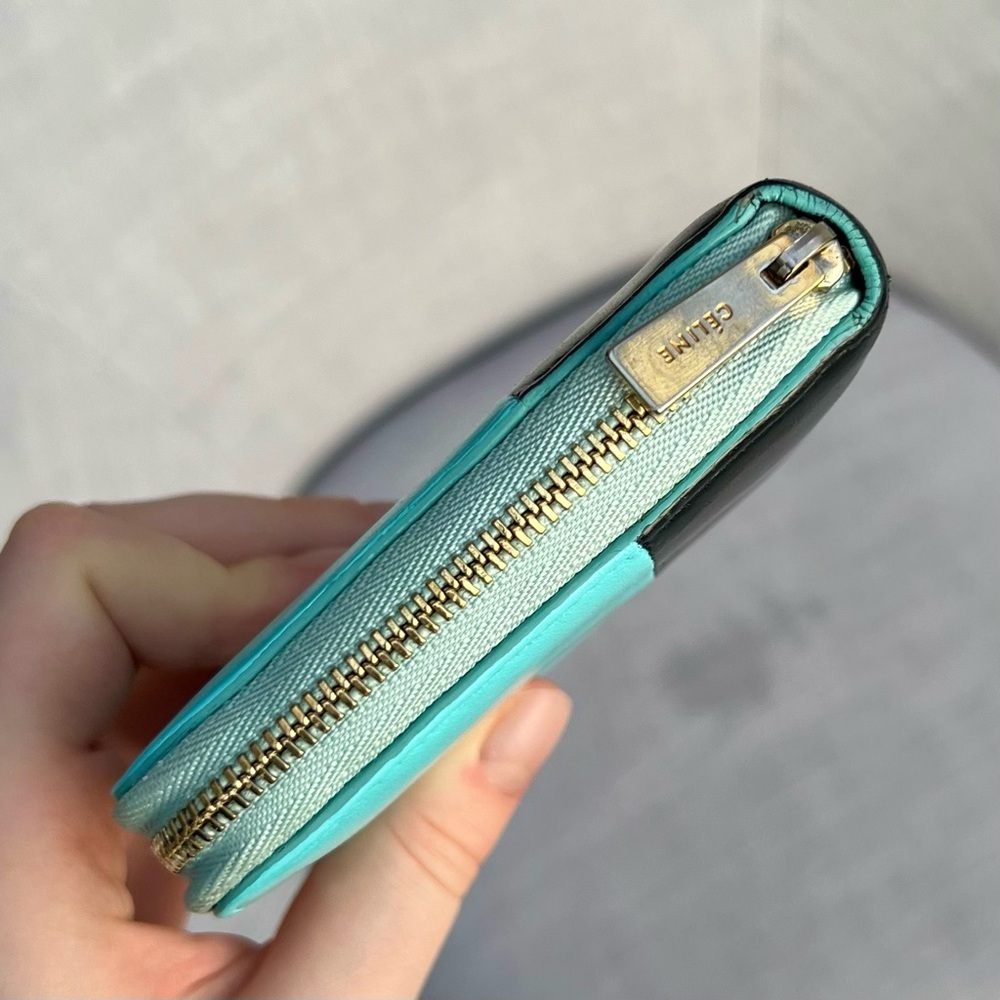 Celine Bi-color Large Zipped Leather Wallet Tiffany blue and Black - Picture 3 of 10